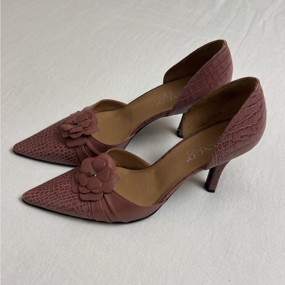 Vintage Franco Sarto Pink Leather Pointed Toe Floral Heels Size 8.5 Boho Retro - Picture 10 of 10